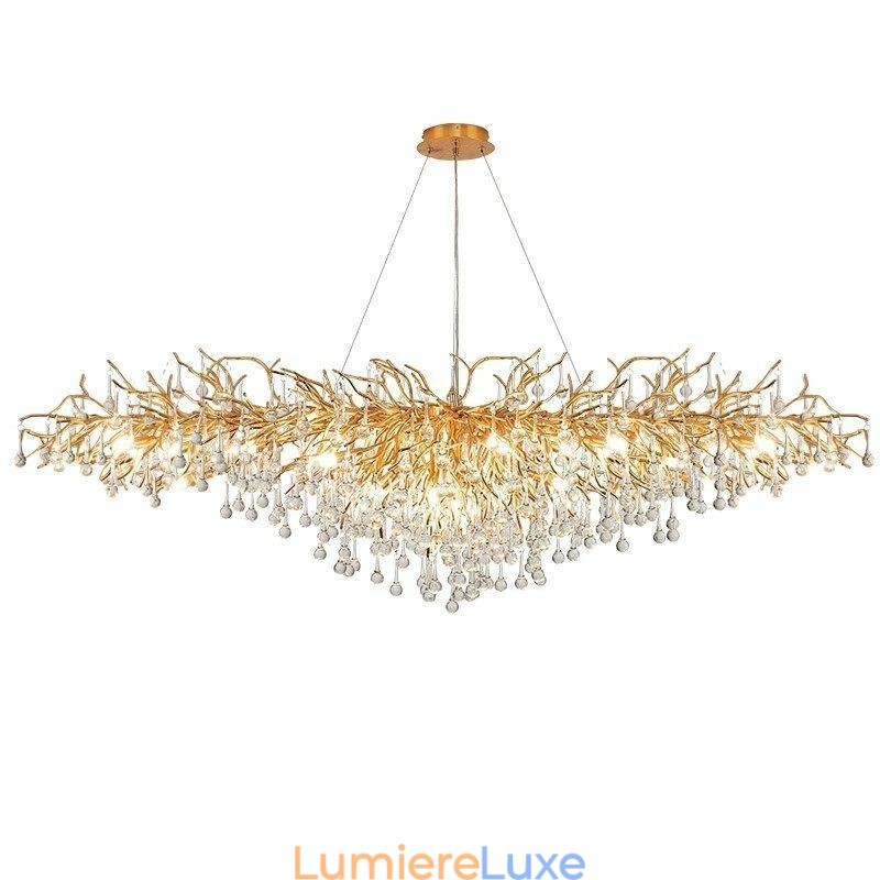 Lustre en cristal de luxe doré, lampe de plafond moderne suspendue pour salle à manger