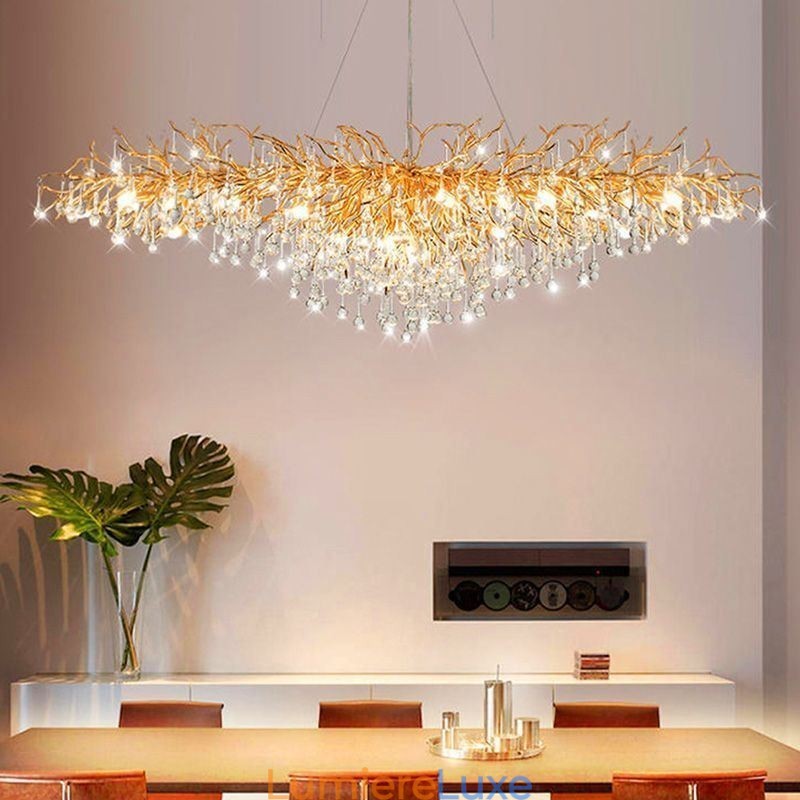 Lustre en cristal de luxe doré, lampe de plafond moderne suspendue pour salle à manger