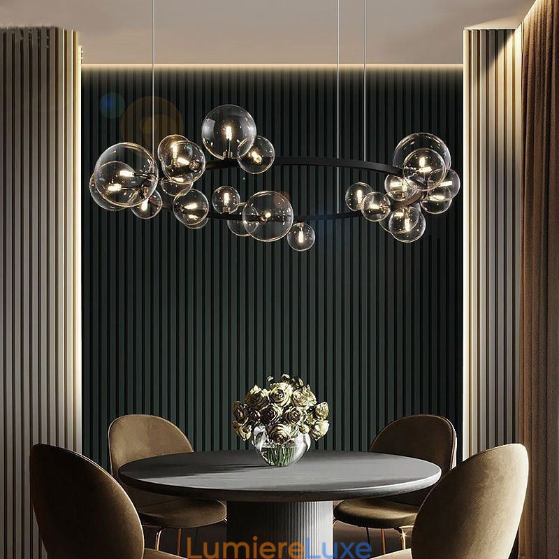 Lustre moderne en métal créatif avec lampe à bulles en verre transparent