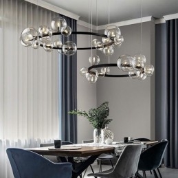 Lustre moderne en métal créatif avec lampe à bulles en verre transparent
