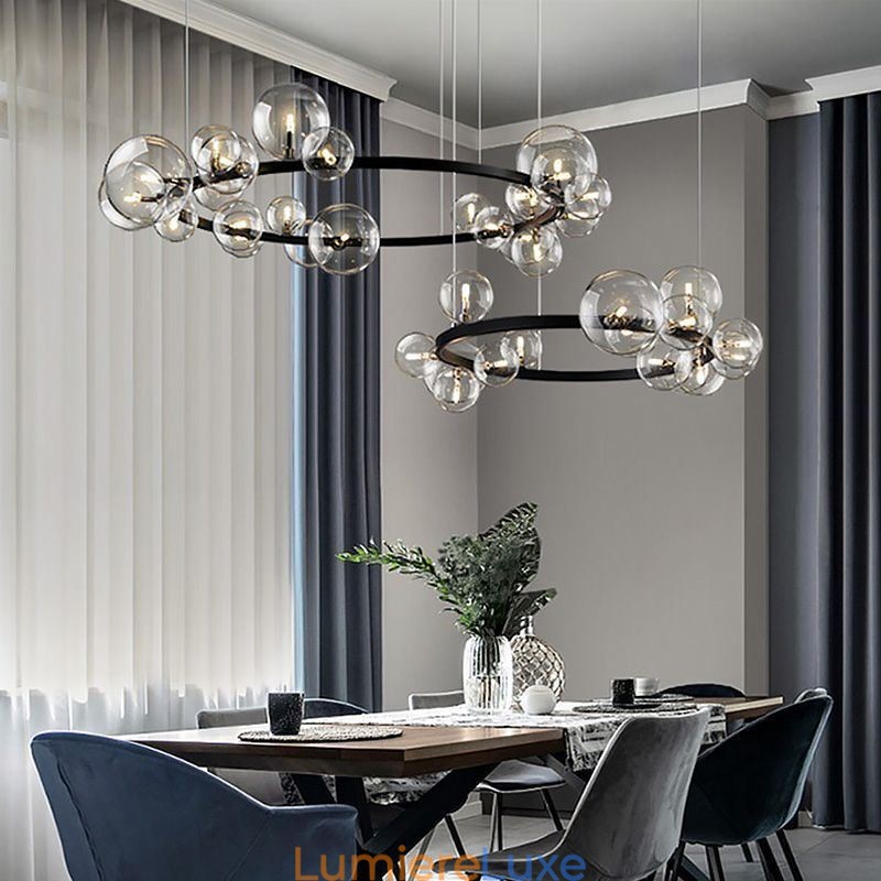 Lustre moderne en métal créatif avec lampe à bulles en verre transparent