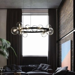 Lustre moderne en métal créatif avec lampe à bulles en verre transparent