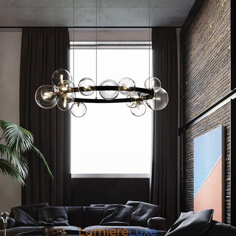 Lustre moderne en métal créatif avec lampe à bulles en verre transparent
