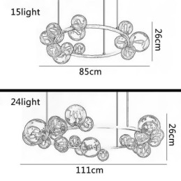Lustre moderne en métal créatif avec lampe à bulles en verre transparent