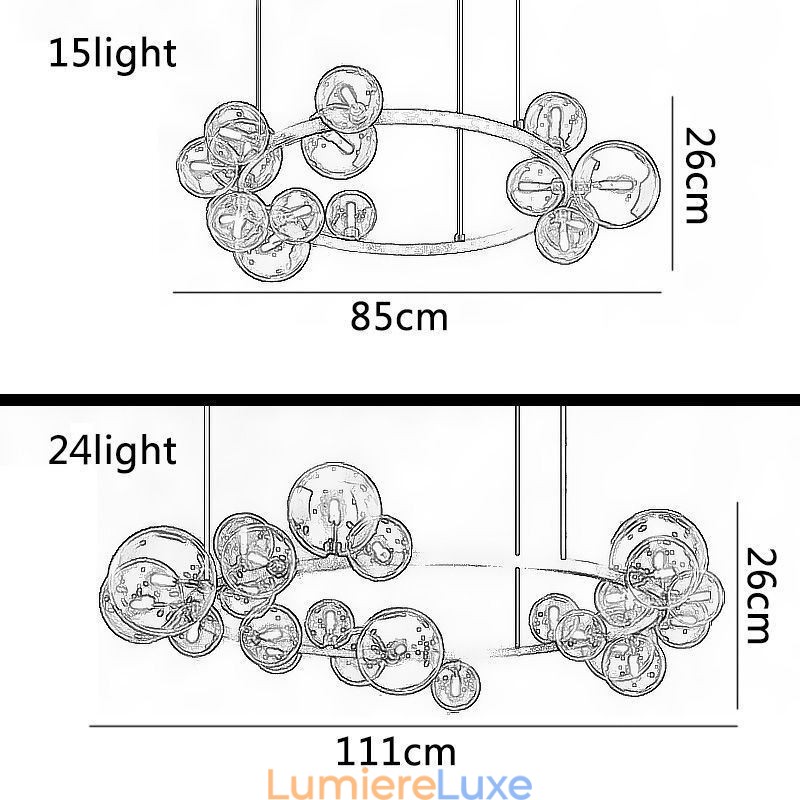 Lustre moderne en métal créatif avec lampe à bulles en verre transparent