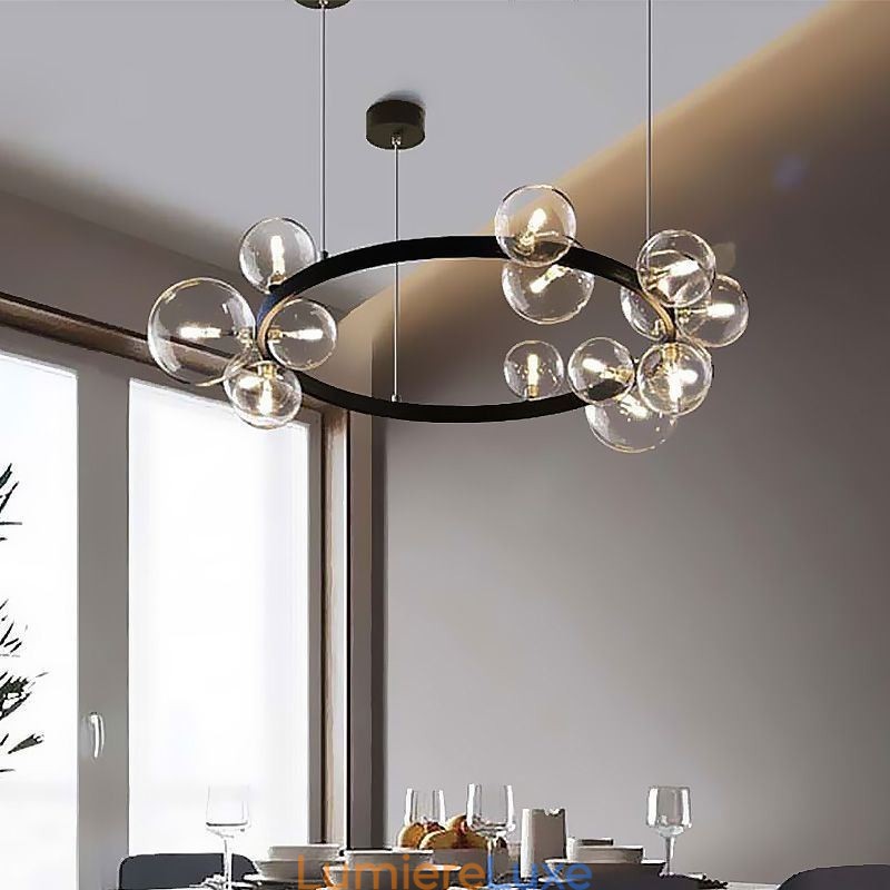 Lustre moderne en métal créatif avec lampe à bulles en verre transparent