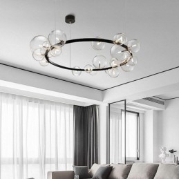 Lustre moderne en métal créatif avec lampe à bulles en verre transparent