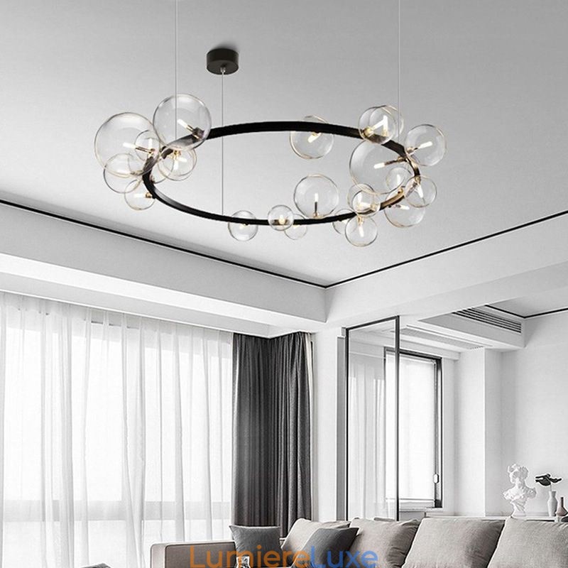 Lustre moderne en métal créatif avec lampe à bulles en verre transparent