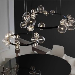 Lustre moderne en métal créatif avec lampe à bulles en verre transparent