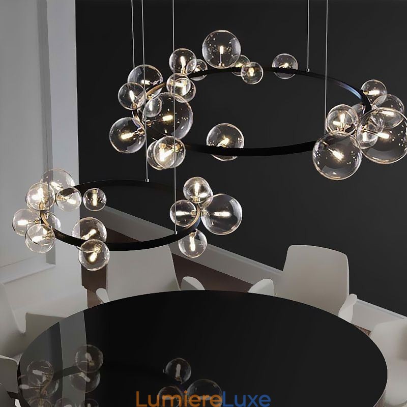 Lustre moderne en métal créatif avec lampe à bulles en verre transparent
