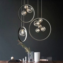 Lustre circulaire à bulles de verre style nordique, lampe de salon moderne