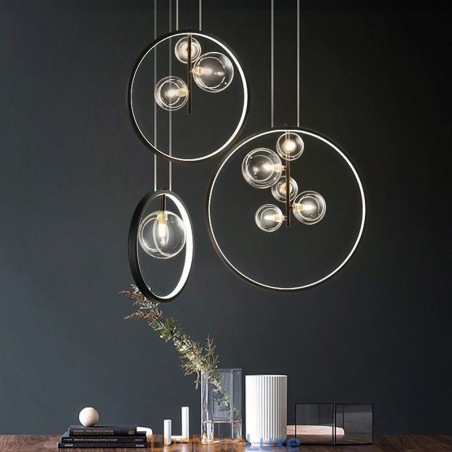 Lustre circulaire à bulles de verre style nordique, lampe de salon moderne Lustre circulaire à bulles de verre style nordique, lampe de salon moderne