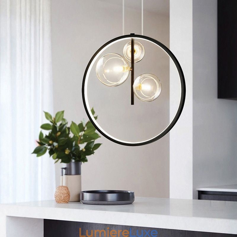 Lustre circulaire à bulles de verre style nordique, lampe de salon moderne