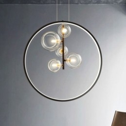 Lustre circulaire à bulles de verre style nordique, lampe de salon moderne