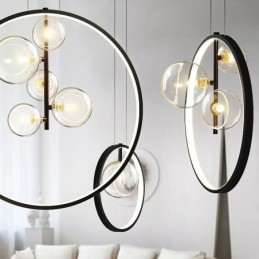Lustre circulaire à bulles de verre style nordique, lampe de salon moderne