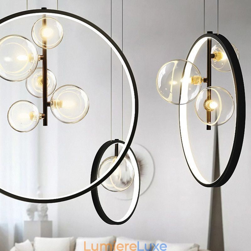 Lustre circulaire à bulles de verre style nordique, lampe de salon moderne