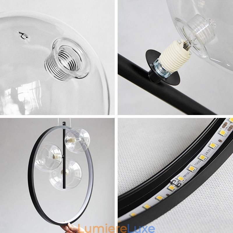 Lustre circulaire à bulles de verre style nordique, lampe de salon moderne