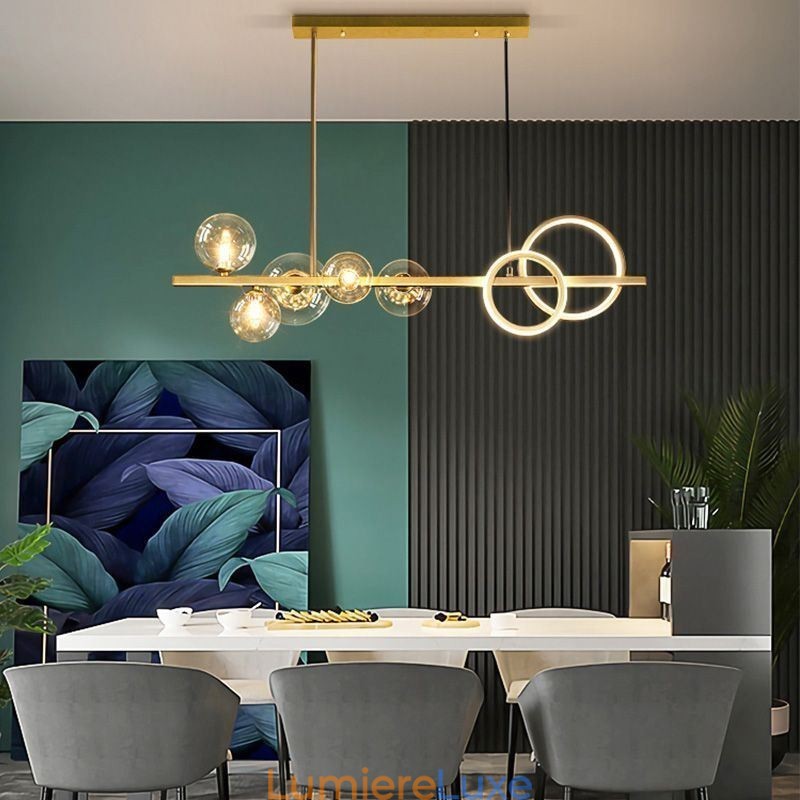Suspension moderne à bulles de verre noire avec support long