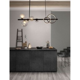 Suspension moderne à bulles de verre noire avec support long