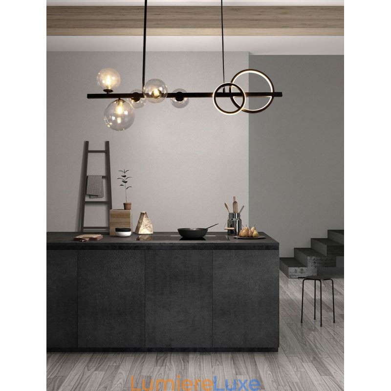 Suspension moderne à bulles de verre noire avec support long
