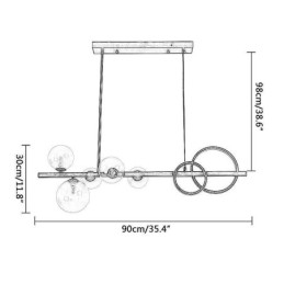 Suspension moderne à bulles de verre noire avec support long