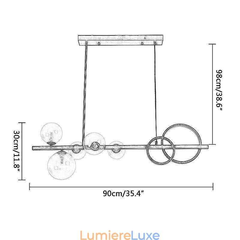 Suspension moderne à bulles de verre noire avec support long