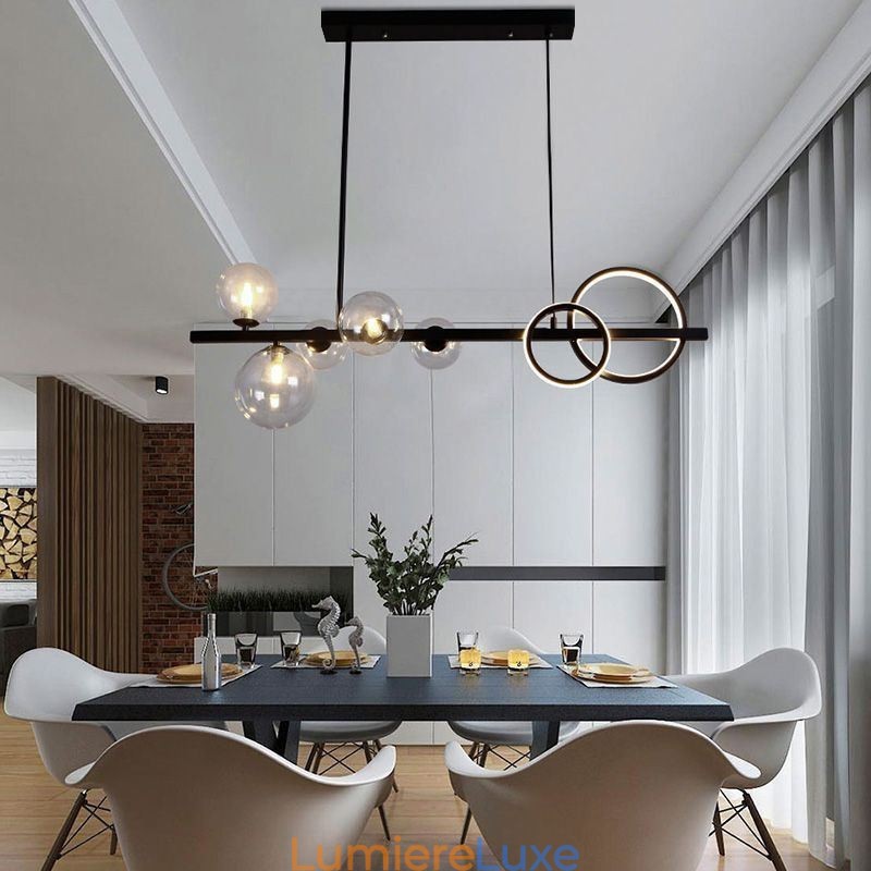 Suspension moderne à bulles de verre noire avec support long