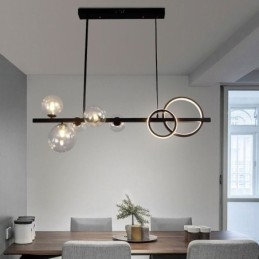 Suspension moderne à bulles de verre noire avec support long