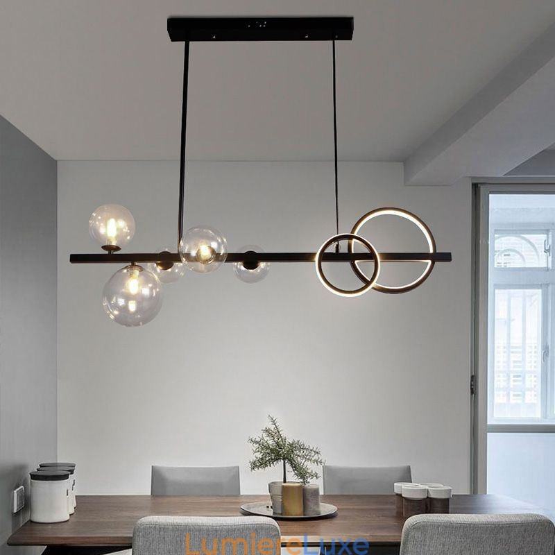 Suspension moderne à bulles de verre noire avec support long