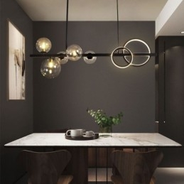 Suspension moderne à bulles de verre noire avec support long