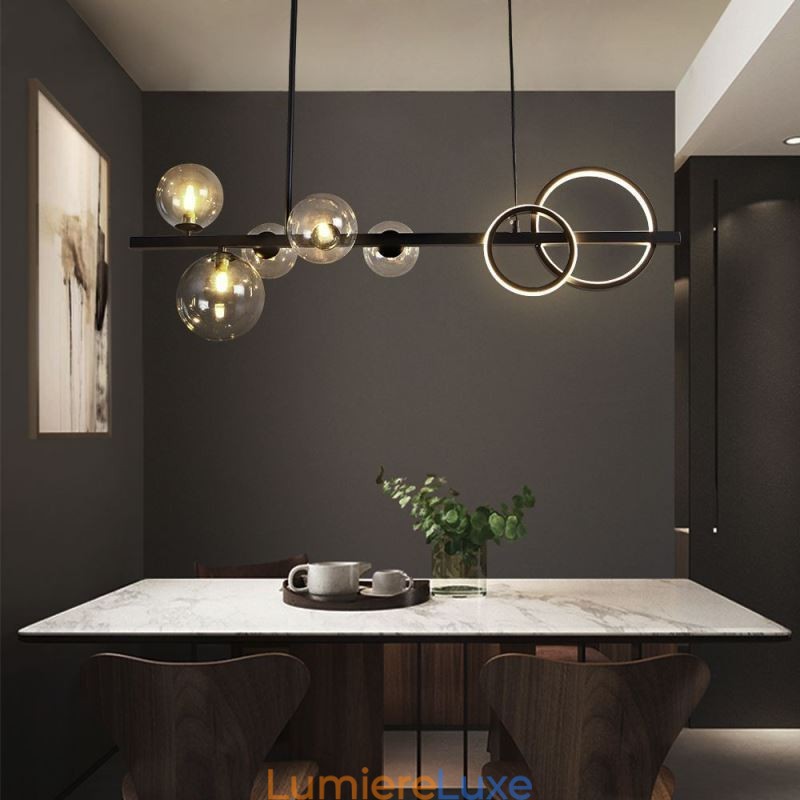 Suspension moderne à bulles de verre noire avec support long