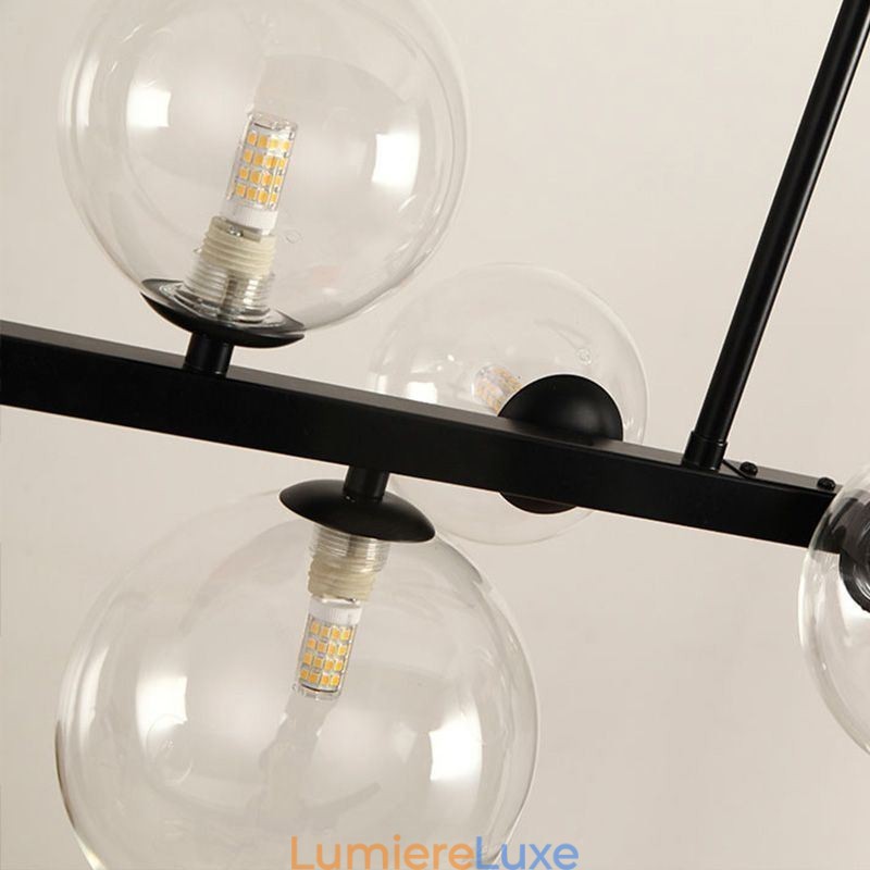 Suspension moderne à bulles de verre noire avec support long