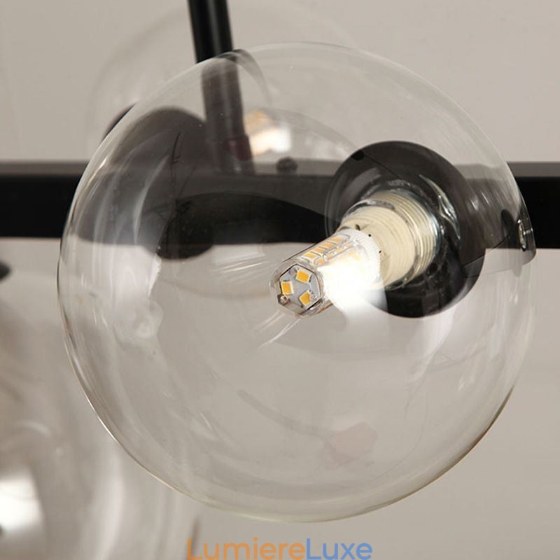 Suspension moderne à bulles de verre noire avec support long