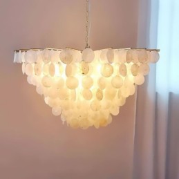 Lustre rond en coquillage naturel à suspendre pour salle à manger