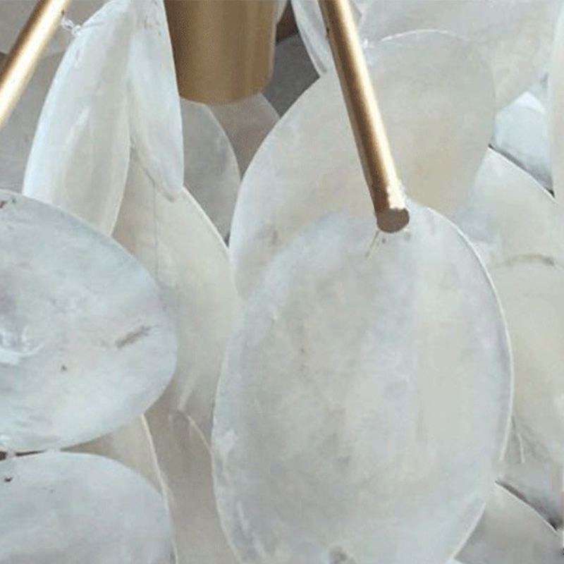 Lustre rond en coquillage naturel à suspendre pour salle à manger