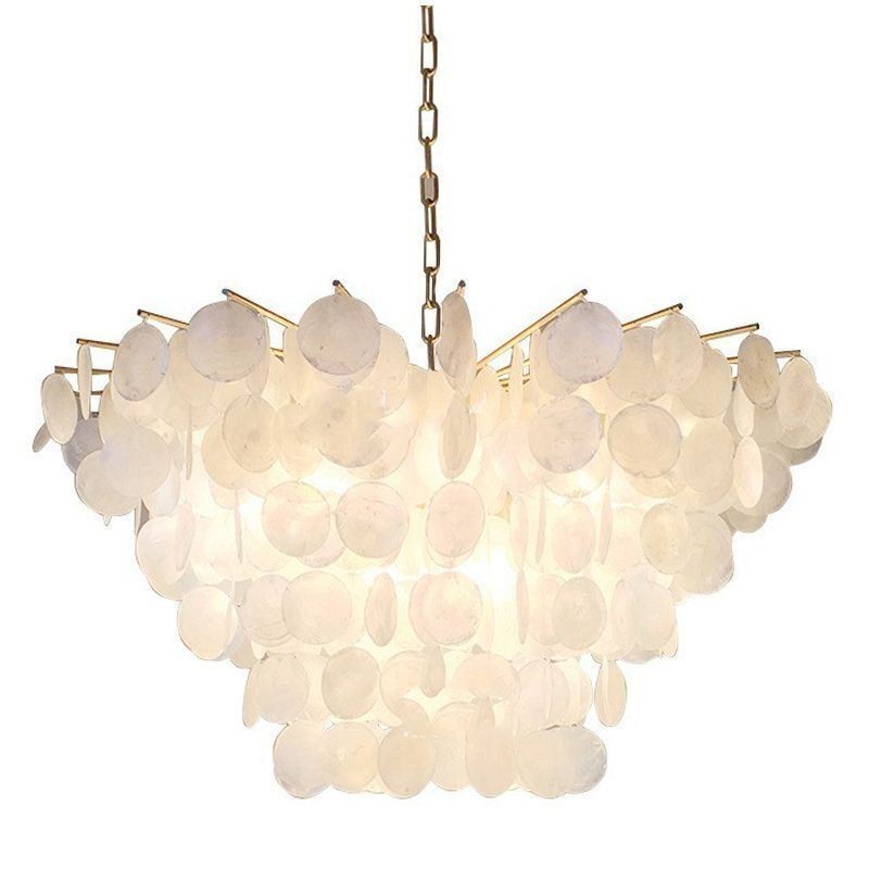 Lustre rond en coquillage naturel à suspendre pour salle à manger