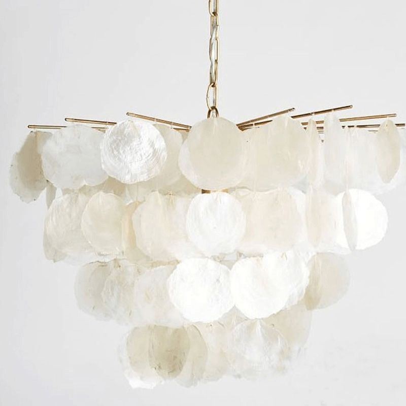 Lustre rond en coquillage naturel à suspendre pour salle à manger