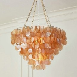 Lustre rond en coquillage naturel suspendu en couches, marron clair et noir