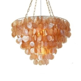 Lustre rond en coquillage naturel suspendu en couches, marron clair et noir
