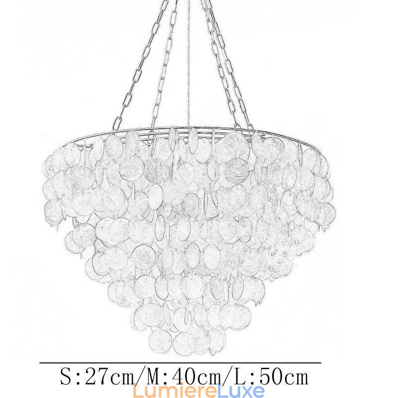 Lustre rond en coquillage naturel suspendu en couches, marron clair et noir