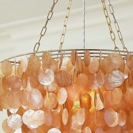 Lustre rond en coquillage naturel suspendu en couches, marron clair et noir