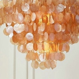 Lustre rond en coquillage naturel suspendu en couches, marron clair et noir