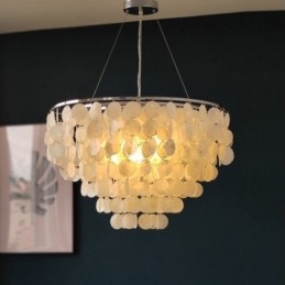 Suspension en coquillage Capiz, lustre rond naturel à plusieurs niveaux