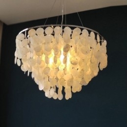 Suspension en coquillage Capiz, lustre rond naturel à plusieurs niveaux