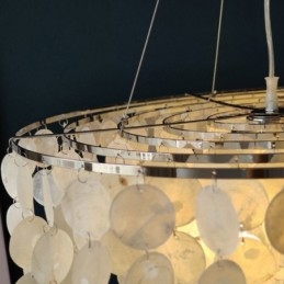 Suspension en coquillage Capiz, lustre rond naturel à plusieurs niveaux