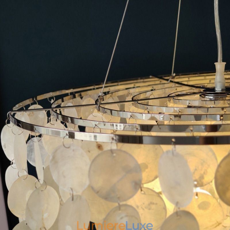 Suspension en coquillage Capiz, lustre rond naturel à plusieurs niveaux