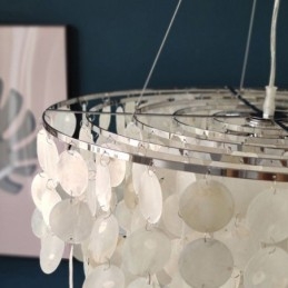 Suspension en coquillage Capiz, lustre rond naturel à plusieurs niveaux