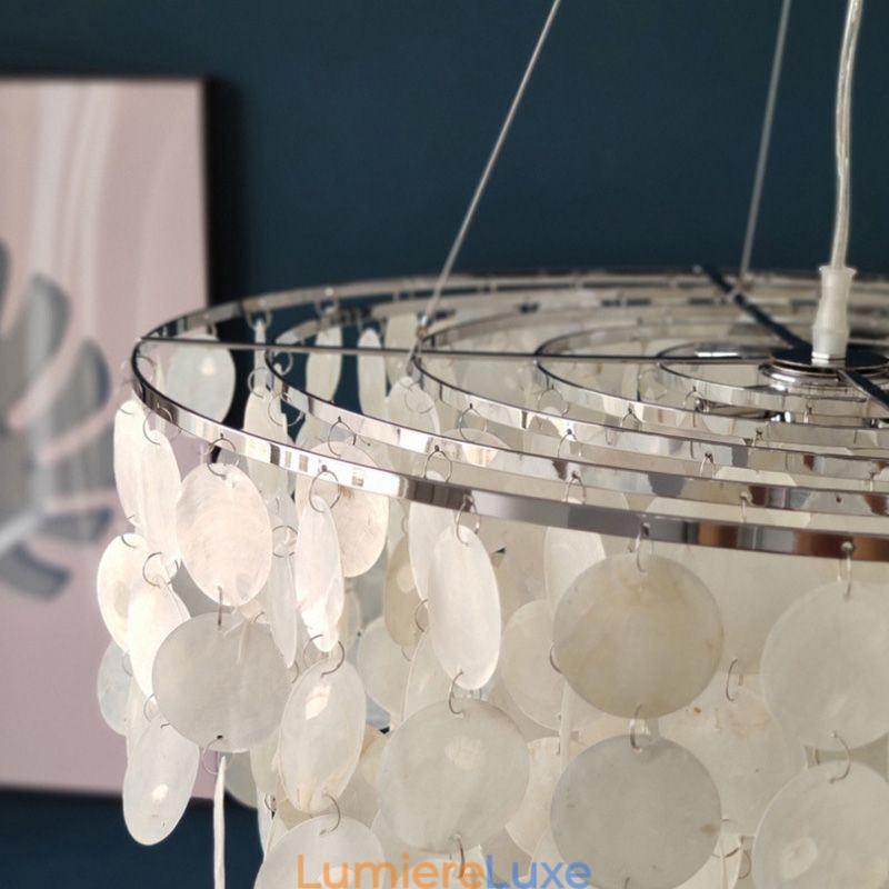 Suspension en coquillage Capiz, lustre rond naturel à plusieurs niveaux