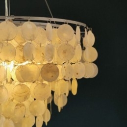 Suspension en coquillage Capiz, lustre rond naturel à plusieurs niveaux