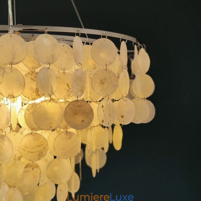 Suspension en coquillage Capiz, lustre rond naturel à plusieurs niveaux